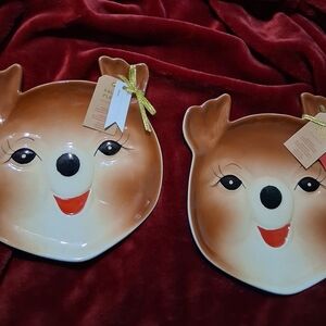 Festive Reindeer Ceramic Serving Plates - Brown/Cream